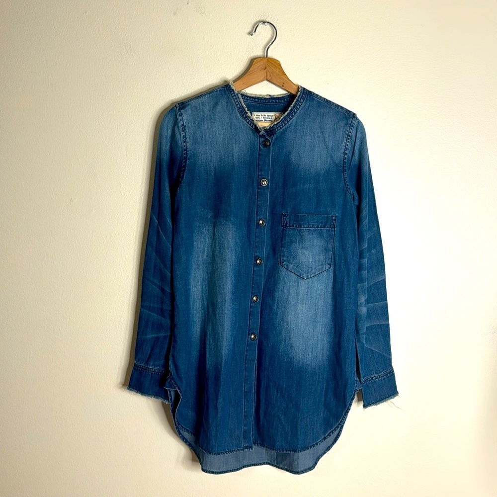 Free People x Sandrine Rose Womens Mandarin Denim Shirt Blue XS
